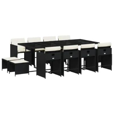 Image de vidaXL ensemble à manger de jardin 13 pcs coussins noir résine tressée, d&#039;extérieur, meuble 3210798