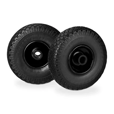 Image de Relaxdays Paire de roues pour camion à sac, anticrevaison, pneus en caoutchouc solide 3.00 4, jante acier, essieu 25 mm, 100 kg, x 7,5 noir