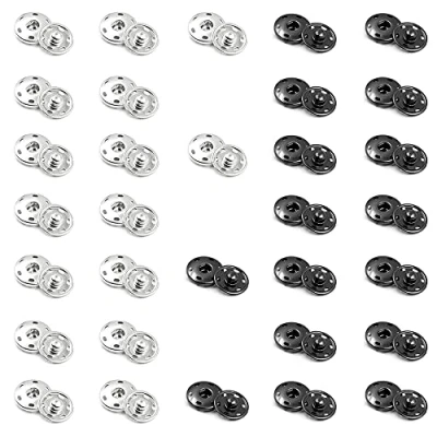 Image de 32 Ensembles Boutons Pression à Coudre Noir et argenté Bouton en Métal Pour Vêtements, Sac Main Cuir, Loisirs Créatifs, 7 mm