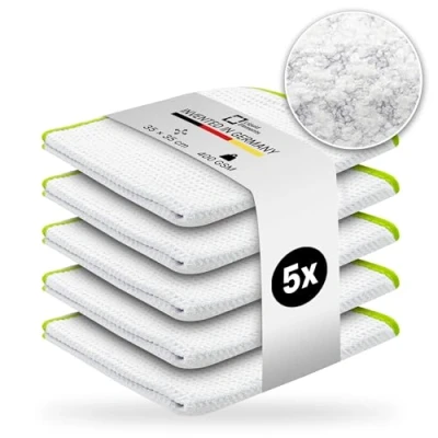 Image de Liquid Elements Lot de 5 chiffons en microfibre Streak Buster Pour vitres voiture, fenêtres, miroirs et écrans 400 g/m² 35 x cm le nettoyage sans peluches traces des surfaces