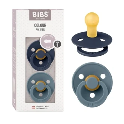 Image de Tétine BIBS Colour. Lot de 2 sucettes. Sans bisphénol A, Téterelle ronde. Latex caoutchouc naturel, Fabriqué au Danemark. Taille 1 (0 6 mois), Deep Space/Petrol