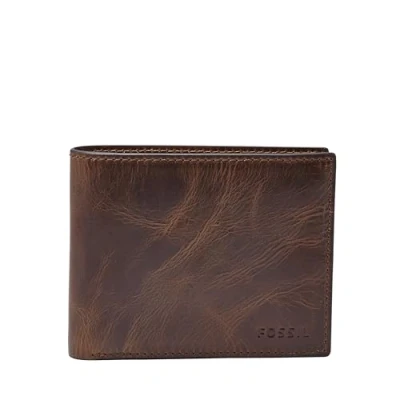 Image de Fossil Derrick Portefeuille à Deux Volets en Cuir avec Blocage RFID pour Homme fenêtre Rabat Carte d&#039;identité, Marron foncé, Taille Unique
