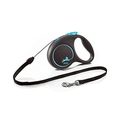Image de Flexi, Laisse Modèle Black Design, Version Cordon, Forme Moderne et Ergonomique, Système de Guidage perfectionné, à Enrouleur, Made in Germany, Black/Blue, S 5m