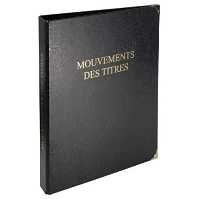 Image de Exacompta Réf. 4603E 1 classeur juridique noir MOUVEMENTS DES TITRES Coins dorés, 4 anneaux, couverture plastique Dimensions 32 x 26cm livré avec recharge 100 feuillets imprimés numérotés