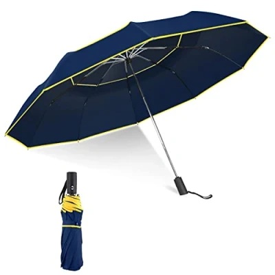 Image de Kalolary 62 Pouces Parapluie de Golf Automatique Ouvert Coupe Vent Compact Grand Double Auvent Pliant Voyage Parapluies Pluie Surdimensionnés Forts Extra Large (Bleu)
