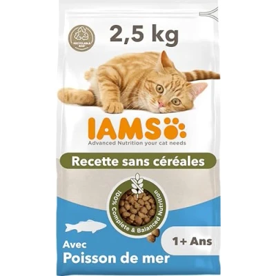Image de IAMS Advanced Nutrition Croquettes sans Céréales pour Chat Adulte 100% Complètes et équilibrées Au Poisson de Mer OGM Colorants Arômes Artificiels Sac refermable 2,5kg