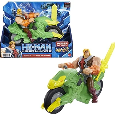 Image de Masters of The Universe He Man and Action Figure + Vehicle Based on Animated Series, Articulated Battle Characters, Gift for 4 Years Older