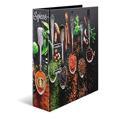 Image de HERMA classeur à épices A4, 7 cm de large, recettes écrire et classer soi même, motif cuisine, livre avec finition brillante impression intérieure pour