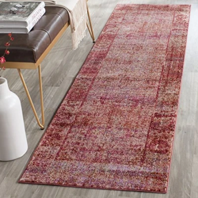 Image de SAFAVIEH Grand Tapis de Salon rectangulaire pour Une Utilisation en intérieur, Polyester, Fuchsia/Multi, 62 X 240 cm