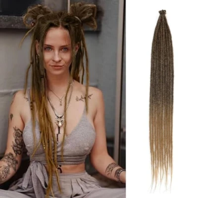 Image de Extensions De Locks Synthétiques 24 Pouces Hippie Single Ended Dreads 10 Brins Ombre Marron 0,6 cm Large Extension Au Crochet Reggae Style Pour Femmes(SE Strands 10, 4/27)