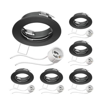 Image de ledscom.de 6 cadres d&#039;encastrement au plafond FERE Cadre noir mat (LED/Halogène/GU10/MR16/PAR16/50mm) incl. douille GU10