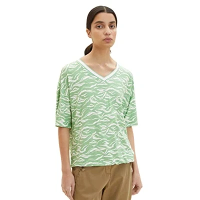 Image de TOM Tailor Gemustertes Tshirt imprimé, Femme, Taille: XXL, Green small wavy design