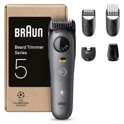 Image de Braun Tondeuse À Barbe Series 5, + 5 Outils Pour Créer Son Style, Lame Ultra Affûtée, 120 Min D&#039;autonomie, 40 Longueurs, Étanche, Molette De Précision Et Verrouillage, BT5525, Gris