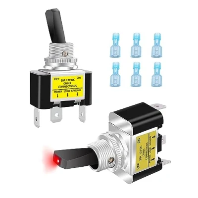 Image de Taiss 2 pièces Interrupteur à Bascule avec LED Rouge ON OFF 12v 30a 3 bornes Levier position SPST pour voiture, camion, bateau ASW 07D R DZ