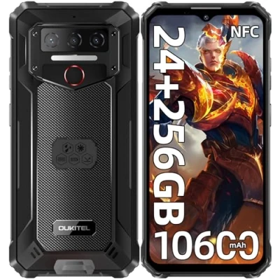 Image de OUKITEL WP23 Plus Téléphone Portable Incassable 2025 24GO RAM+256GO ROM/1TO, Smartphone Batterie 10600mAh, Écran 6.52&quot;, Android 14 Telephone de Chantier Dual SIM/13MP/NFC/OTG/GPS Noir