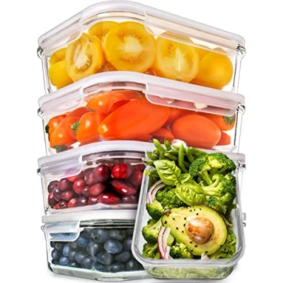 Image de [5 Pièces] Hermetique Boite Alimentaire Verre avec Couvercles Conservation sans BPA Recipient en (880 ml: 1 compartiment)