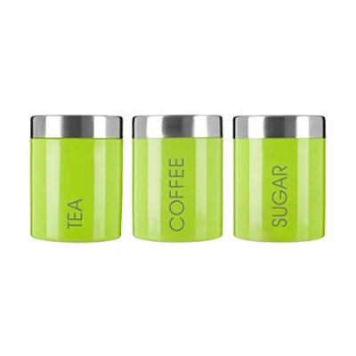 Image de Premier Housewares Pots à thé, café et sucre (Lot de 3, couvercle argenté), Vert lime