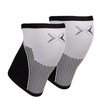 Image de PICSIL Genouillères pour Entraînement Levage de Musculation et Haltérophilie, Rotulienne Force Athlétique d’Haltérophilie, Crosstrainig, WODs Extra Support (M, Blanc 7mm)