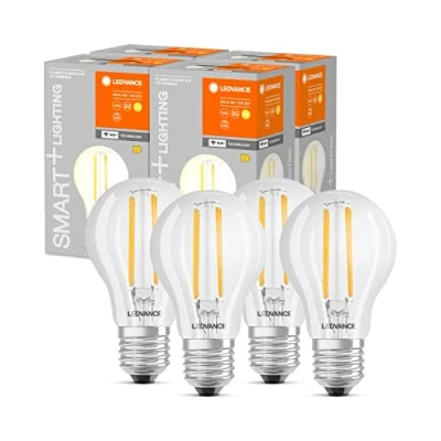 Image de LEDVANCE Lampe LED intelligente avec technologie WiFi, douille E27, Dimmable, blanc chaud (2700 K), remplace les lampes à incandescence par 60W, SMART+ WiFi Classic paquet de 4