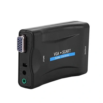 Image de fasient Portable VGA to SCART AV Converter, Video Audio Converter Adapter with Remote Control, Support 1080P, NTSC, PAL, SECAM, for HD TV DVD Box