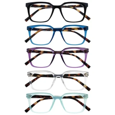 Image de OPULIZE KOI Lunettes de Lecture x5 Large Monture Rectangulaire Noir/Bleu/Violet/Transparent/Turquoise Hommes Femmes Charnières à Ressorts RRRRR50 135CQ +3.50