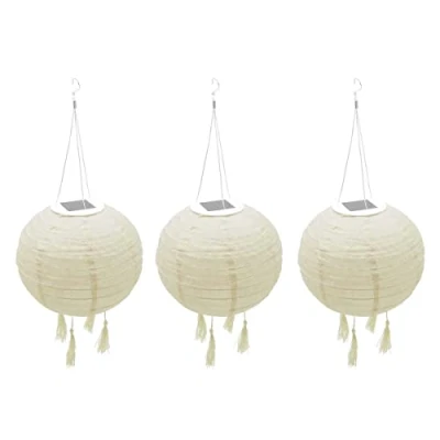 Image de Lot de 3 lampion solaire lanterne chinoise beige crème mariage festif LED blanc chaud HIMALAYA ∅30cm