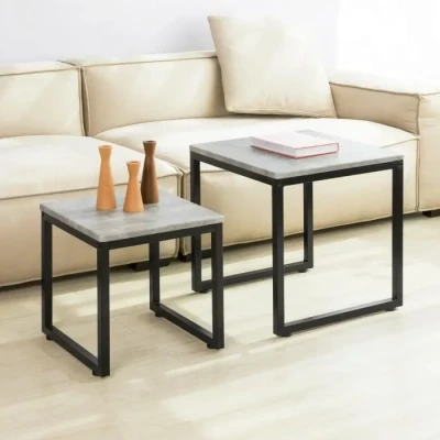 Image de SoBuy FBT42 HG Tables Basses Gigognes Set de 2 Lot d&#039;Appoint Empilables Carrée Table Basse (Effet Béton)
