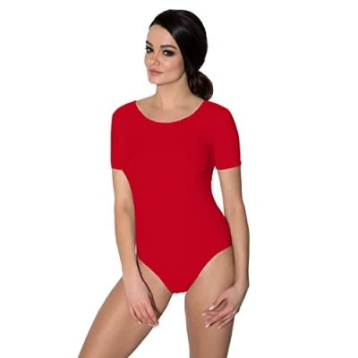Image de Aquarti Justaucorps de Gymnastique à Manches Courtes Femme Danse Classique Leotard, Rouge, 42