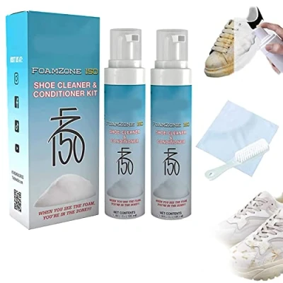 Image de Zimoya Foamzone 150 Shoe Cleaner &amp; Conditioner Kit, 100ML White Whitener Stain Remover, Foam Zone w/Brush, Fz150 for Canvas, Shell Shoes, Sneakers (2PCS)