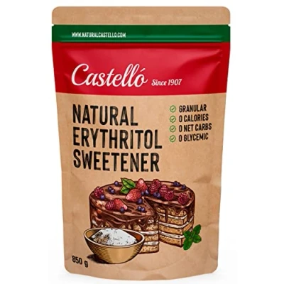 Image de Érythritol Édulcorant Naturel Granulé 10g = 7g de sucre Substitut du Keto et Paleo 0 Index Glycémique Calories Glucides Nets Sans OGM Castello since 1907 850 g