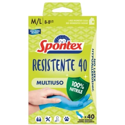 Image de Spontex gants jetables résistant 40, en nitrile hypoallergéniques, 40 pièces, taille M/L