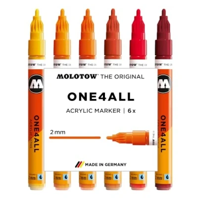 Image de Molotow One4All 127HS Lot de 6 marqueurs acryliques (épaisseur trait 2,0 mm, couvrant et permanent, séchage rapide, rechargeables, pour presque toutes les surfaces)