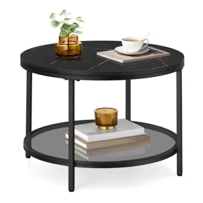 Image de VASAGLE Table Basse, de Salon, Canapé Apéro, Façon Marbre, Support en Verre Trempé, Facile à Assembler, pour Style Moderne, Noir Marbré et d&#039;encre LCT072B58