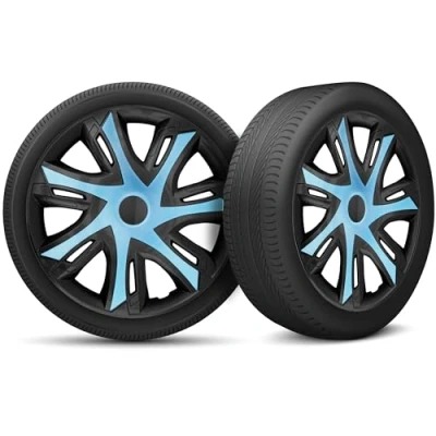 Image de Moltico Enjoliveur Set de 4 Universel Enjoliveurs Adapté à Toutes Roues en Acier pour Auto Anneau Sécurité Réglable 15 Pouces Bleu Noir