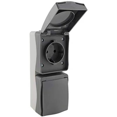 Image de ChiliTec NUQUI Double Prise murale en saillie pour pièces humides avec rabat de protection IP54 250 V extérieure verticale