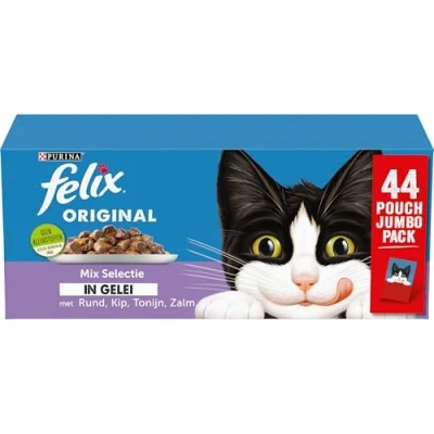 Image de Felix Mix Selection in Jelly Lot de 44 sachets nourriture humide avec bœuf, poulet, saumon et thon x 85 g (3,7 kg)