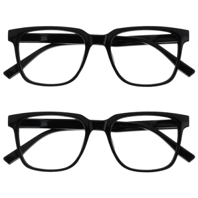 Image de OPULIZE LEO Lunettes de Lecture Lot 2 Monture Rectangulaire Large Noir Hommes Femmes Charnières à Ressorts RR55 1 +1.00