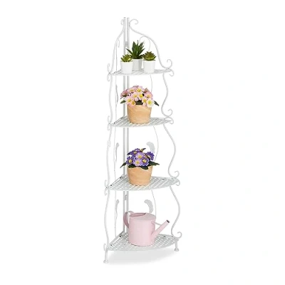 Image de Relaxdays Étagère Verticale à 4 Rayons, Non Fixe, Pliable, Design Vintage, HLP : 113 x 30 cm, Blanche