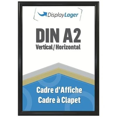 Image de DisplayLager, qualité danoise Cadre encliquetable A2 noir avec profil en aluminium de 25 mm, vitre protection antireflet, matériel fixation.
