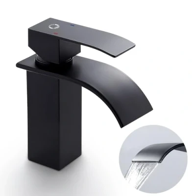 Image de CECIPA Mitigeur Lavabo Noir Cascade Robinet avec Bec Hauteur 84mm Salle Bain de en Inox