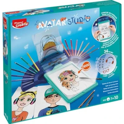 Image de Maped Creativ Avatar&#039;Studio Machine à Dessiner Lumineuse, pour Composer des Portraits l&#039;Infini Tablette Lumineuse avec Fiches Modèles &amp; Matériel de Dessin Dès 7 Ans, Bleu