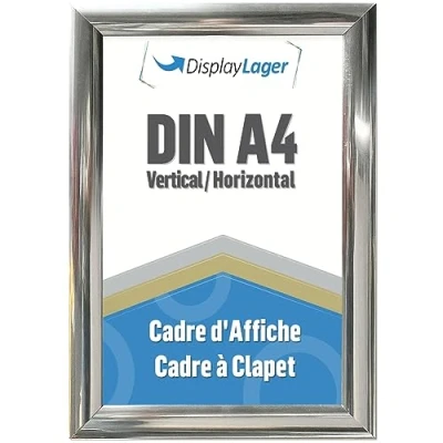 Image de DisplayLager, qualité danoise Cadre encliquetable A4 chromé avec profil en aluminium de 25 mm, vitre protection antireflet, matériel fixation