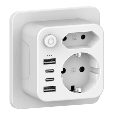 Image de Aipsdo Double prise pour USB, multiprise avec 4 prises d&#039;alimentation adaptateur USB C, de 2 courant,