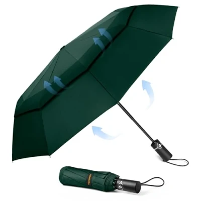 Image de TECKNET Parapluie Pliant Coupe vent, de Voyage Automatique, Grand Résistant au Vent avec 10 Baleines, Golf Solide et Léger, Compact, Vert