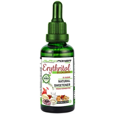 Image de ALPHAPOWER FOOD sucre d` érythritol, Vegan fermenté, substitut de naturel et alternative I sans OGM 1x100ml, Gouttes édulcorantes