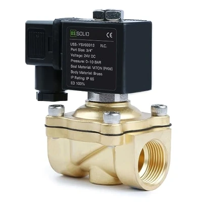 Image de U.S. Solid Électrovanne en laiton G 3/4&quot; 24 V DC normalement fermée NC 10 bar, vanne électrique pour eau, air, diesel, kérosène, essence