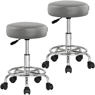 Image de Casaria Tabouret à roulettes Set de 2 réglable en Hauteur 51 65 cm Rembourrage 10 pivotable 360 C Repose Pieds Bureau Gris