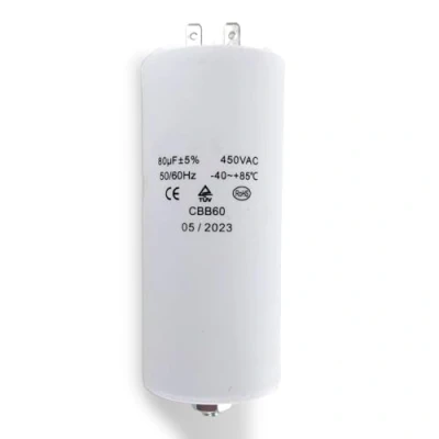 Image de DEKAROX Condensateur universel 80 µF 450 V Ø 55 x 120 mm avec connecteurs AMP 6,3 Vis de fixation M8 CBB60 démarrage et course pour appareils électroménagers