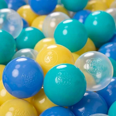 Image de KiddyMoon 1200/6Cm ∅ Balles Colorées Plastique pour Piscine Enfant Bébé Fabriqué en EU, Turquoise/Bleu/Jaune/Transparent