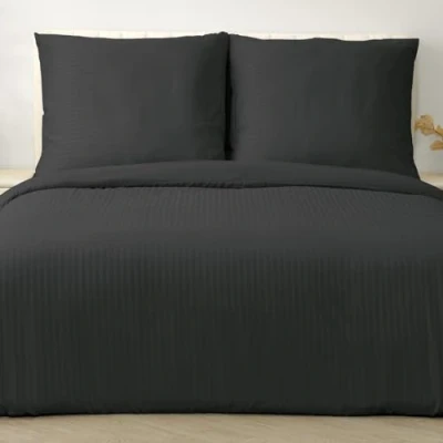Image de Good Nite Parure de lit en Microfibre à Rayures 240 x 220 cm et 2 taies d&#039;oreiller 80 avec Fermeture éclair (Noir, + 2)